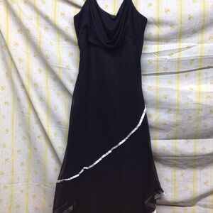 Taboo Black Asymmetrical Dress with Silver Trim